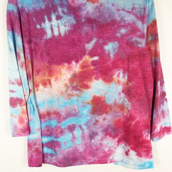 Patchwork Paradise New Directions Medium Top Tie Dye Embroidered Pink Blue 552 - Picture 8 of 10